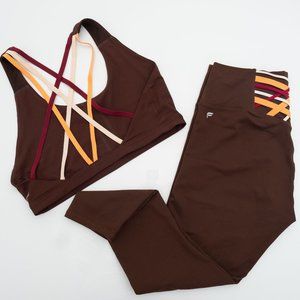 Fabletics M bottoms, L sports bra.